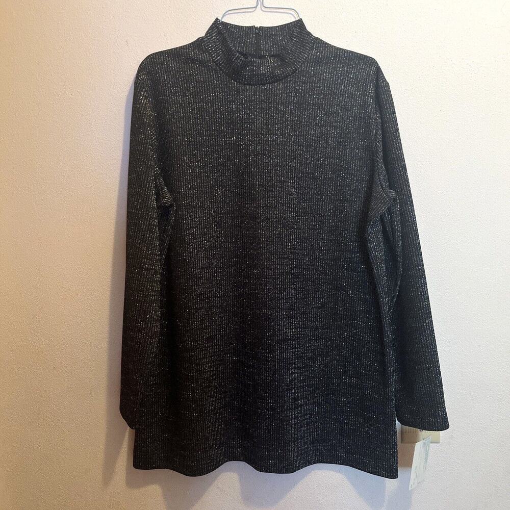 Douglas Marc Silver Black Sparkle Moc Turtle Shirt NWT Large
